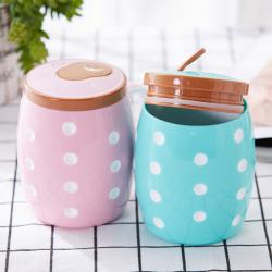 特厚圓點(diǎn)帶蓋杯（370ml)